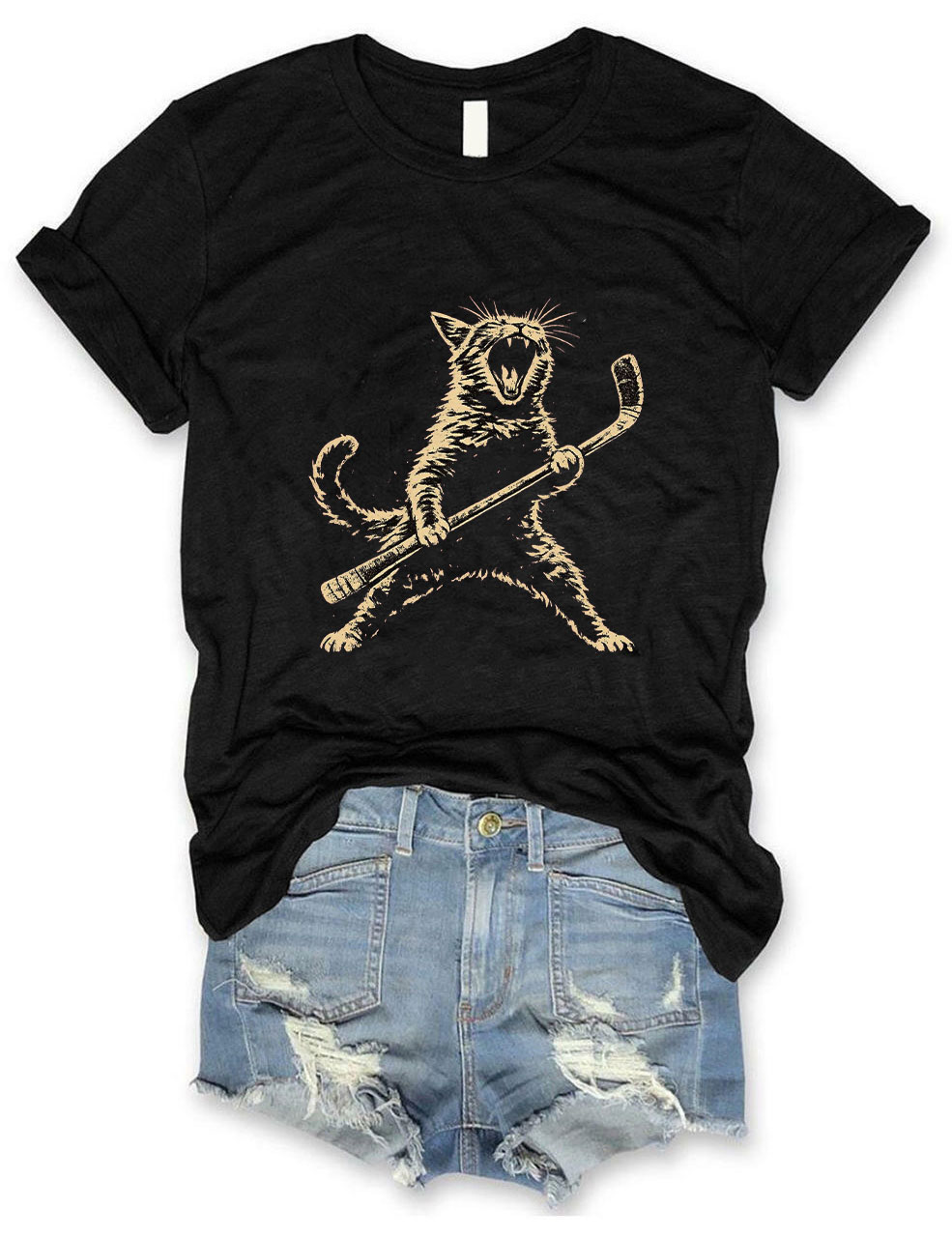 Cat, Playing, Ice, Hockey Funny T-shirt
