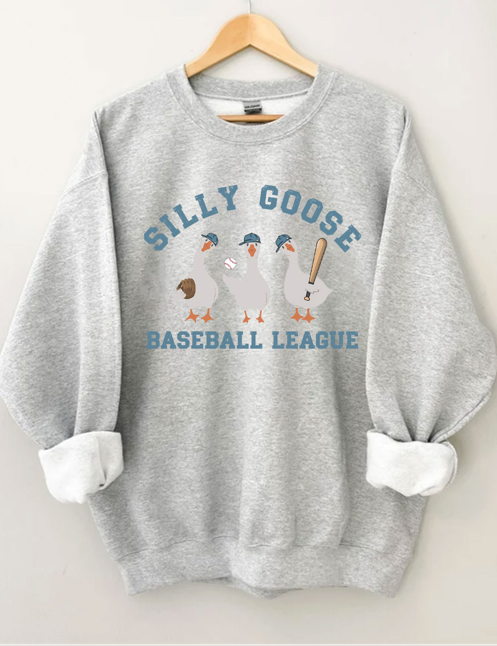 Embroidery Funny Silly Goose Baseball Sweatshirt