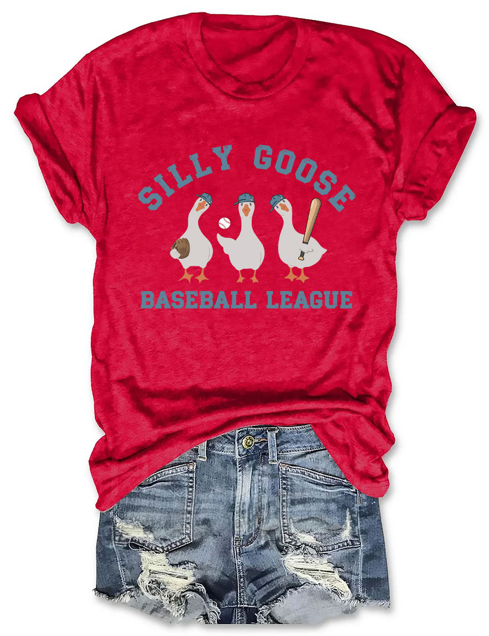 Embroidery Funny Silly Goose Baseball T-shirt