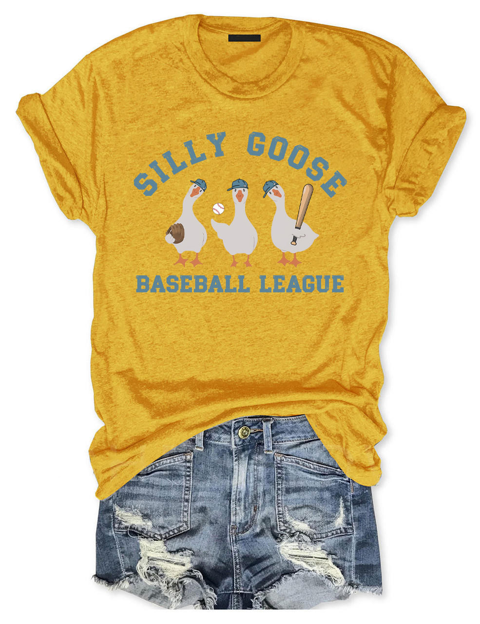 Embroidery Funny Silly Goose Baseball T-shirt