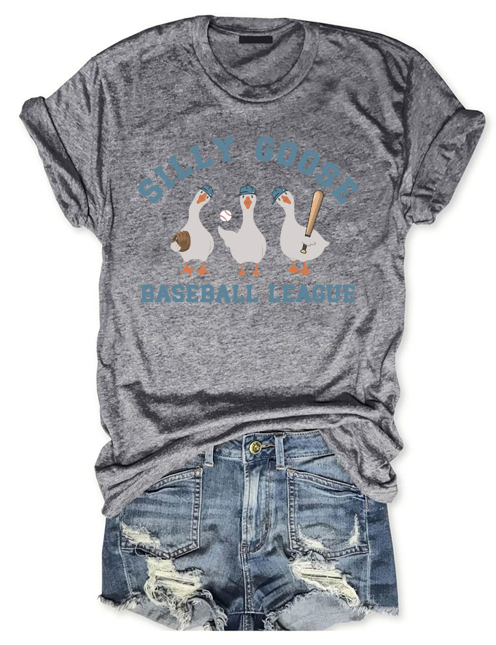Embroidery Funny Silly Goose Baseball T-shirt