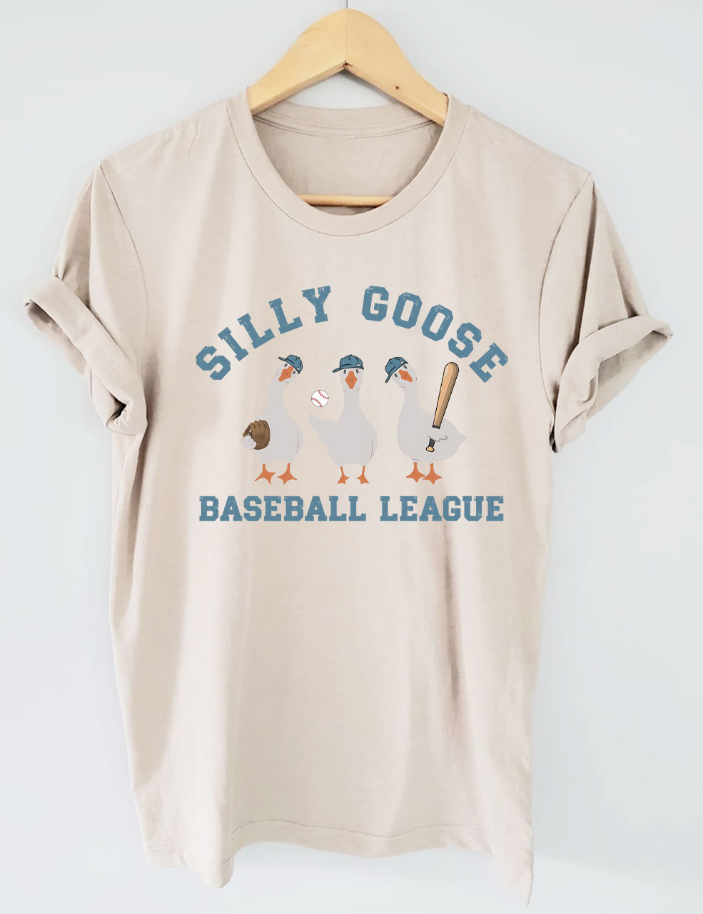 Embroidery Funny Silly Goose Baseball T-shirt