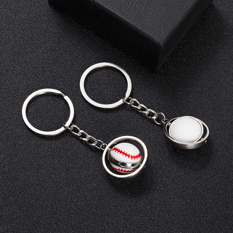 Rotating Small Basketball Soccer Golf Rugby Baseball Keychain Metal Ball Key Ring Gift