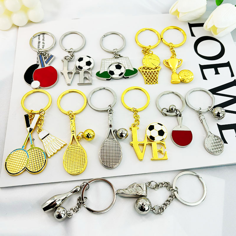 Metal Bowling Ball Keychain Sports Meeting Badminton Football Gift Golf Pendant Tennis Table Tennis Key