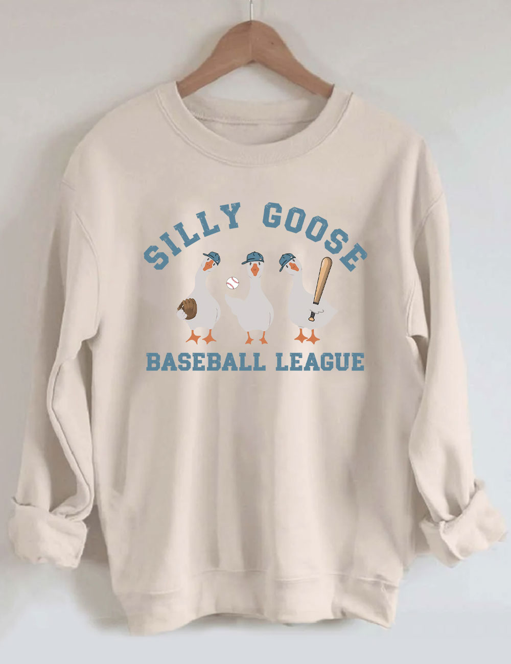 Embroidery Funny Silly Goose Baseball Sweatshirt