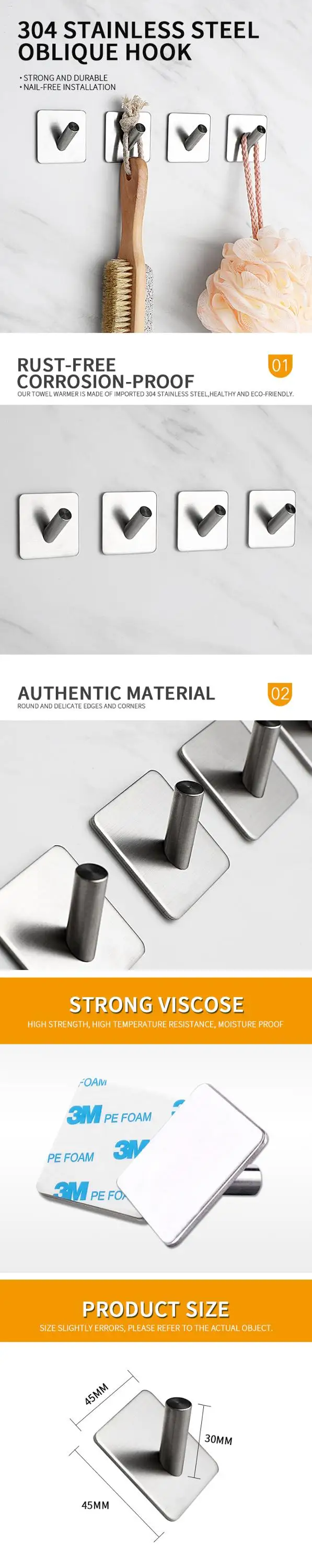 Wall Mounted Single Silent Hanging Metal Bathroom Coat Hook