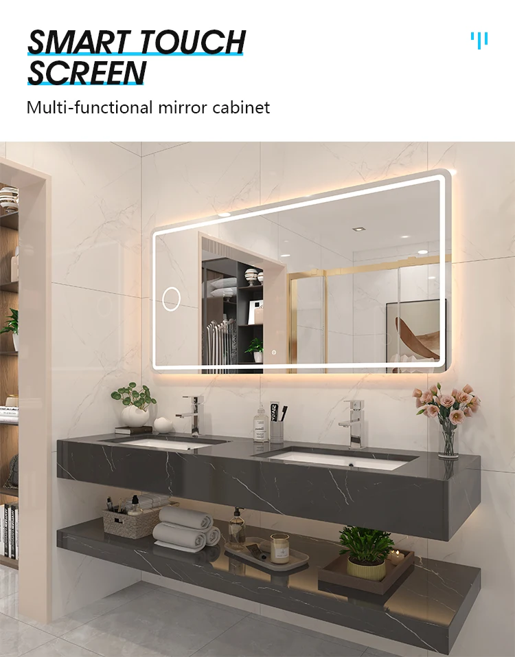 Stainless steel LED bathroom mirror - overall front view