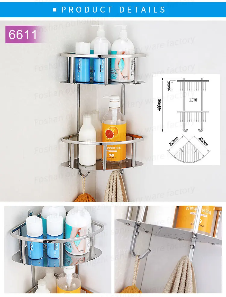 Stainless steel wall corner wire shelf with hooks
