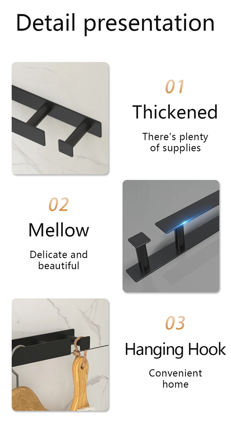 Matte black towel rack - full set / scene view