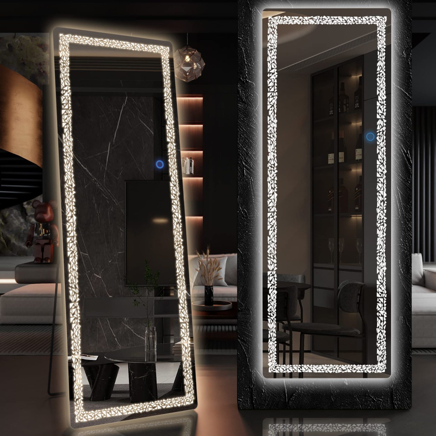 Full Length Barber Shop Makeup Wall Mirrors With Led Lights
