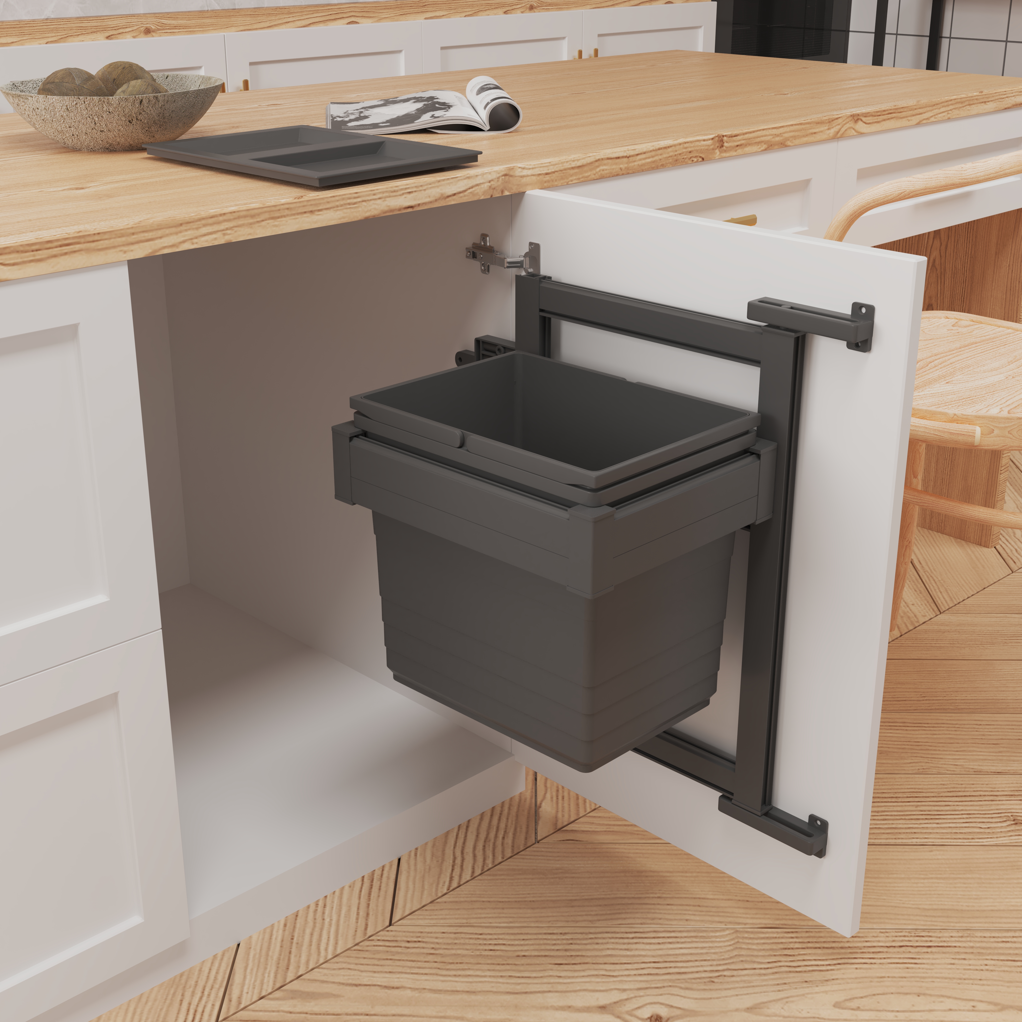 Kitchen Wall Mounted Trash Can Aluminium Waste Bin 