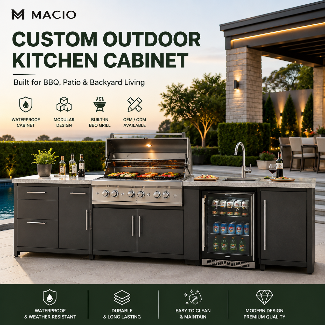 Modern luxury frameless commercial cabinets installed in a high-density apartment kitchen layout.