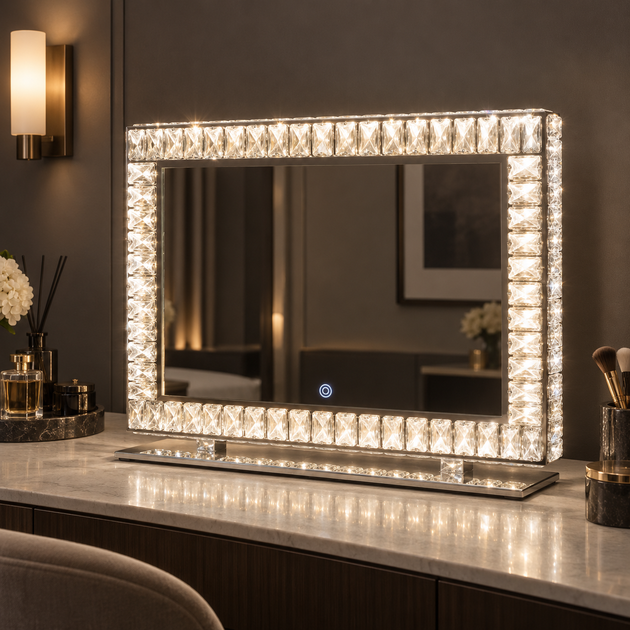 Lighted crystal vanity mirror