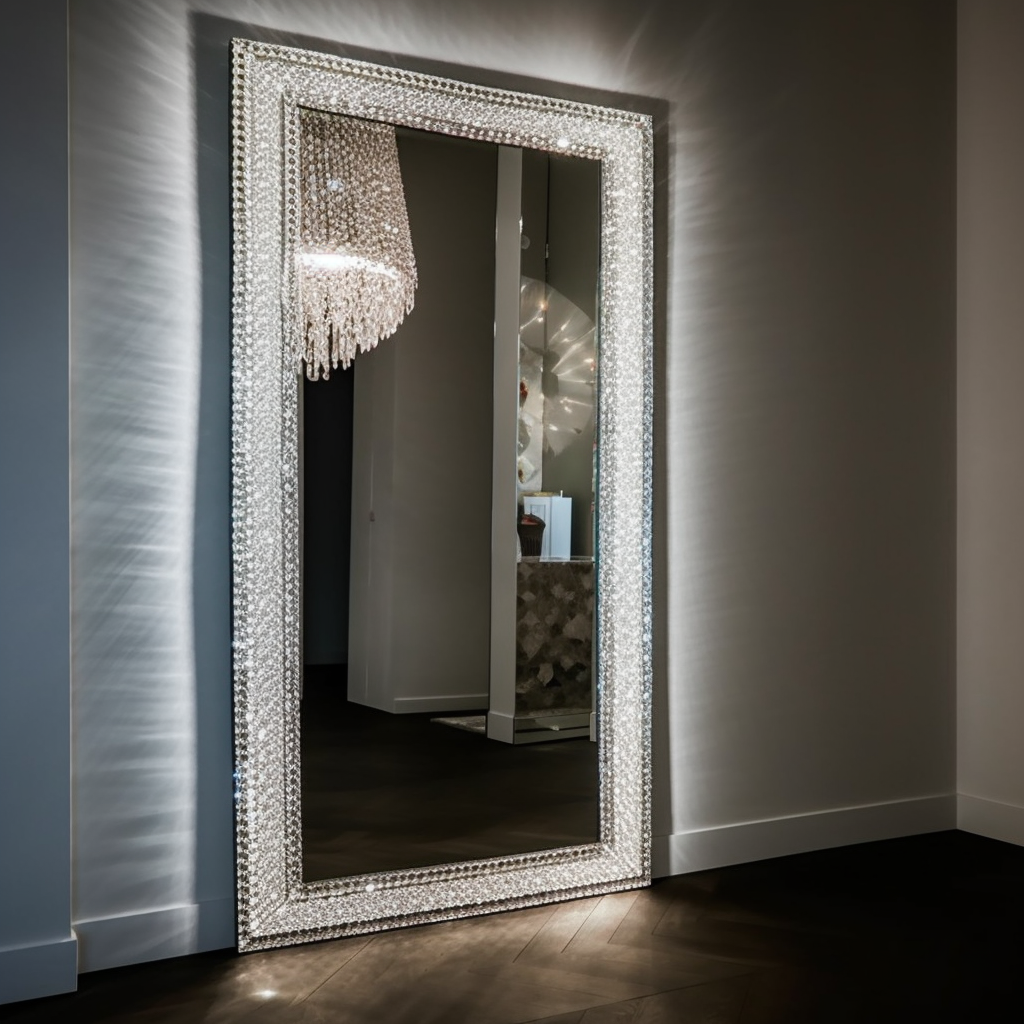 Dream Led Sparkly Silver Wall Mirror Bathroom Diamond Large Full Length Mirrors 