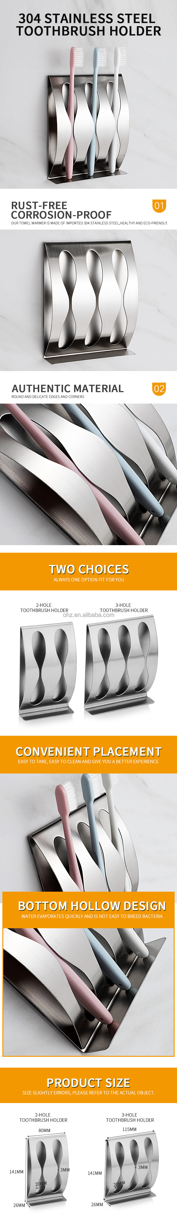 Organizer Box Bathroom Stainless Steel Wall Mounted Toothbrush Holder