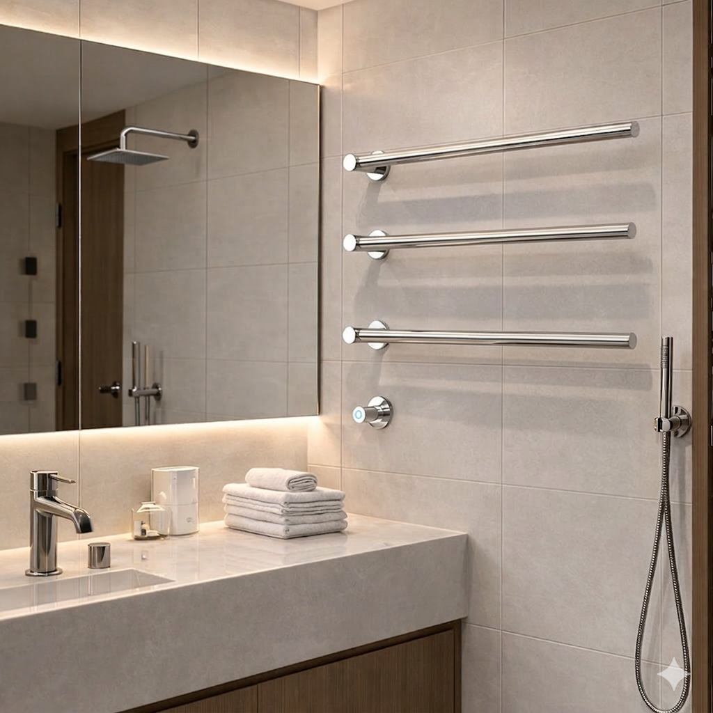 Bergoto matte black electric towel warmer for luxury hotel bathrooms