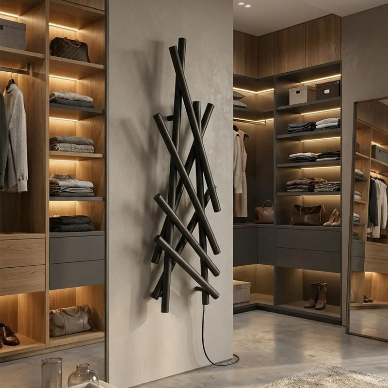 Matte black commercial electric towel warmer luxury bathroom installation