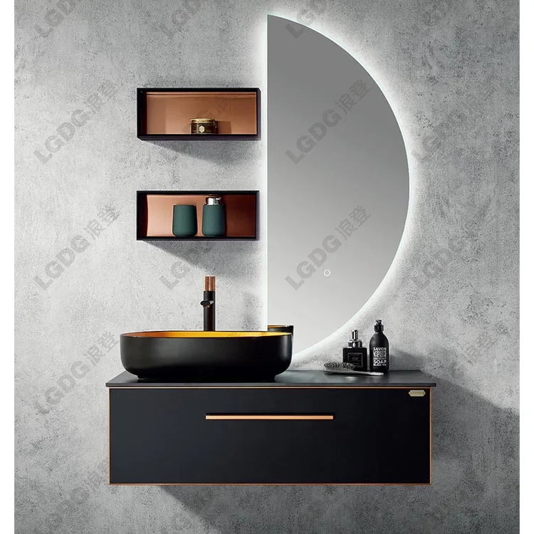 Project installation scene of luxury vanity cabinet with lighting