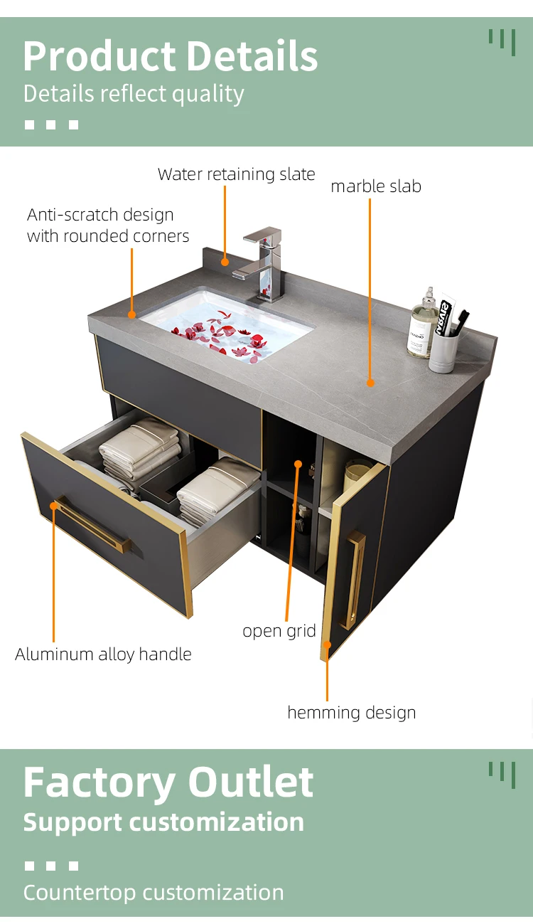 Grey slate countertop with integrated basin and space aluminum cabinet