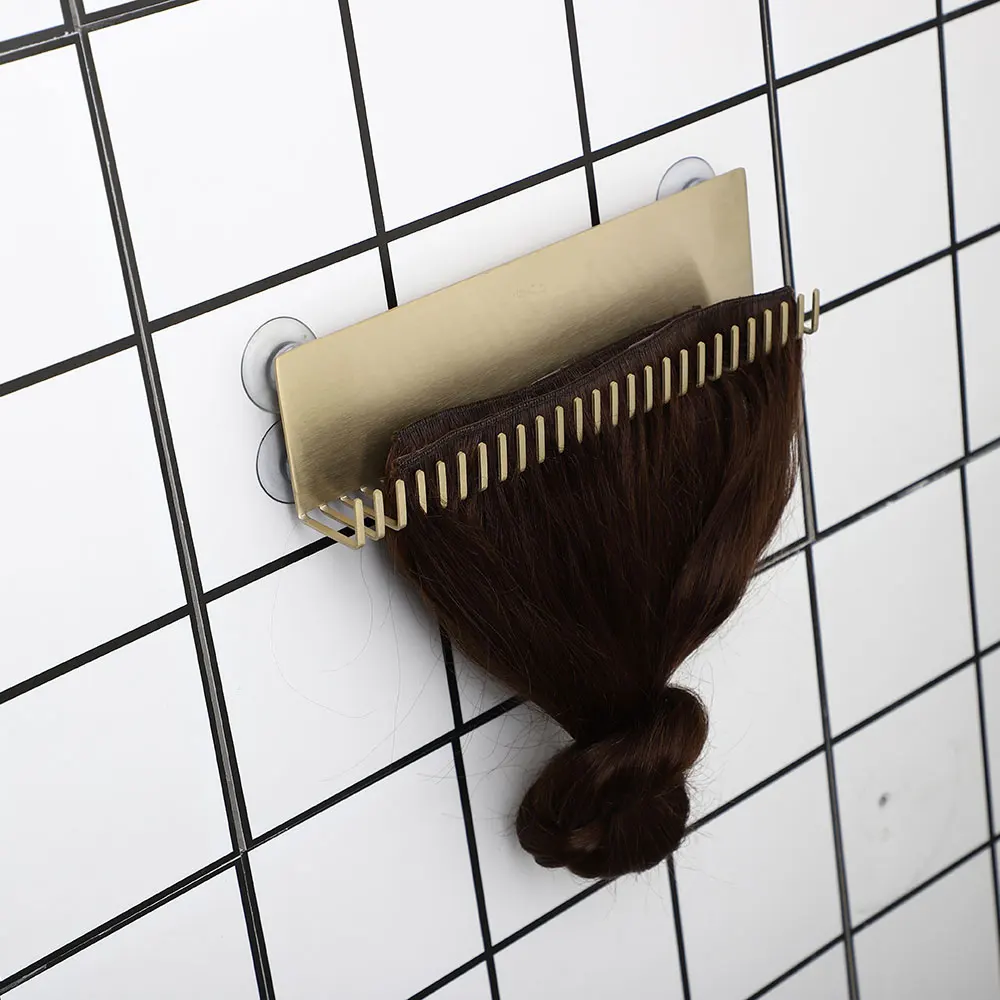 Gold metal hair extension display stand full view