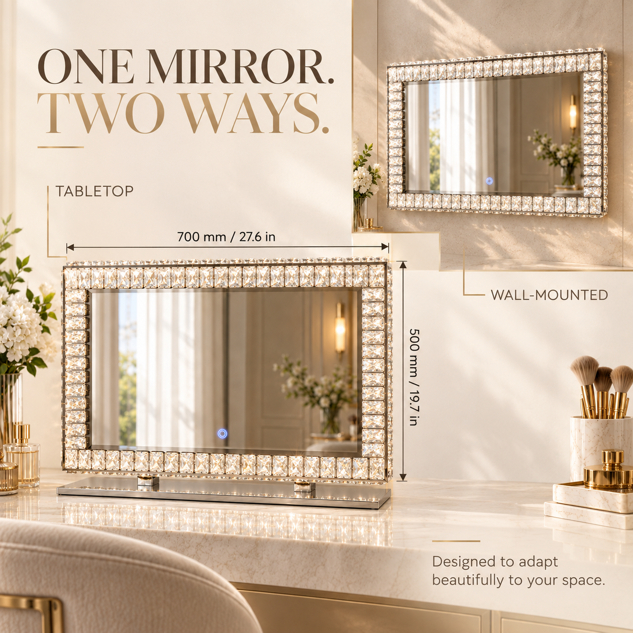 Tabletop or Wall-Mounted Crystal Vanity Mirror