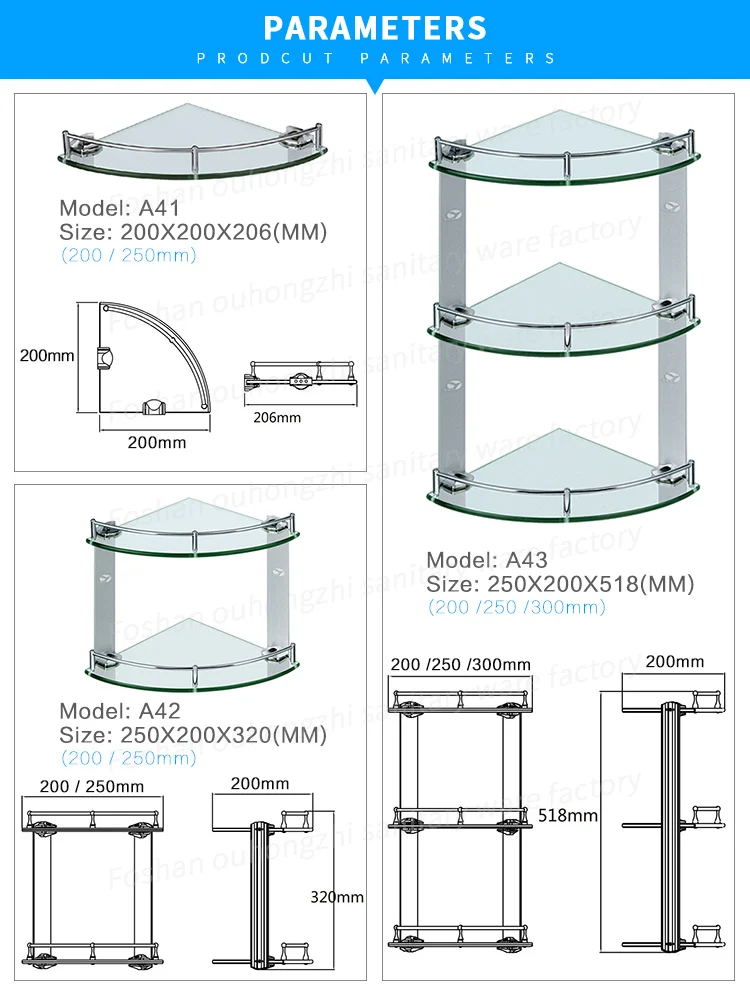 Wall Mounted Stainless Steel Bathroom Glass Corner Shelf