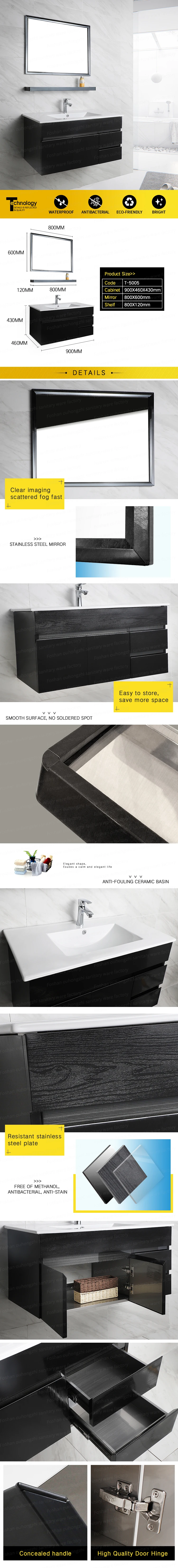 Wall Mounted 90CM Stainless Steel Bathroom Vanity T-5005