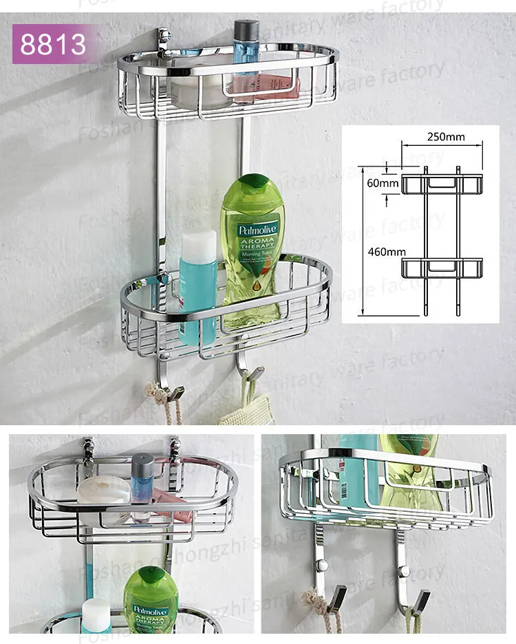 Corner shower rack shelf with hanging bar for towels