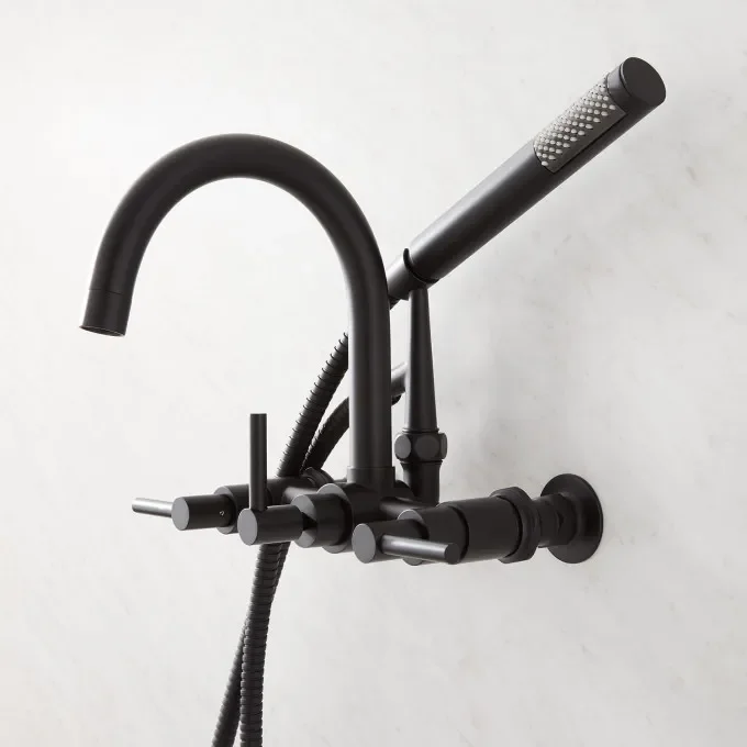 Matte black wall mount tub faucet with hand shower