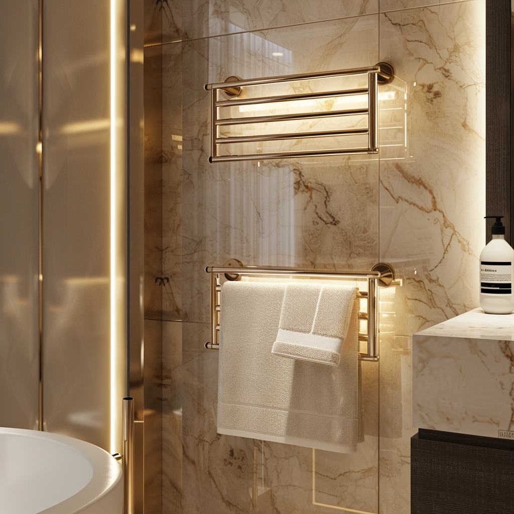 Bergoto Wall Mounted Towel Warmer - side view and mounting details