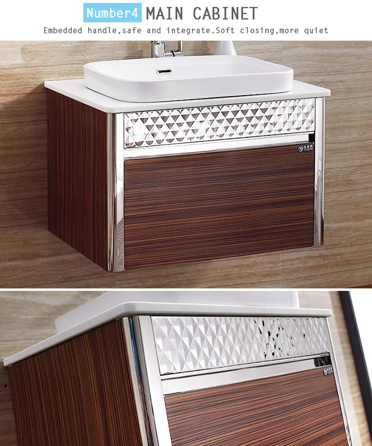 Side view of waterproof stainless steel bathroom cabinet