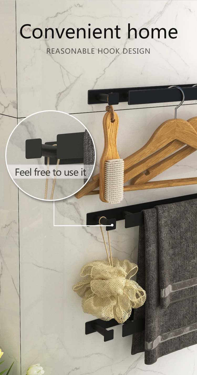 Wall mounted towel rack with hooks - hook rail detail