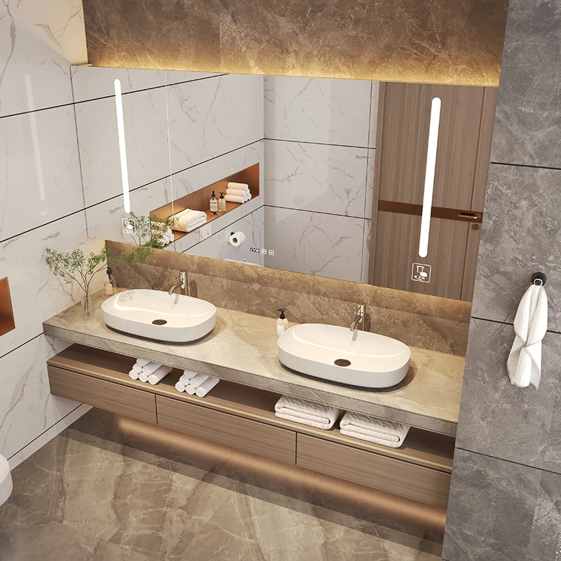 Side view of storage cabinet in luxury bathroom