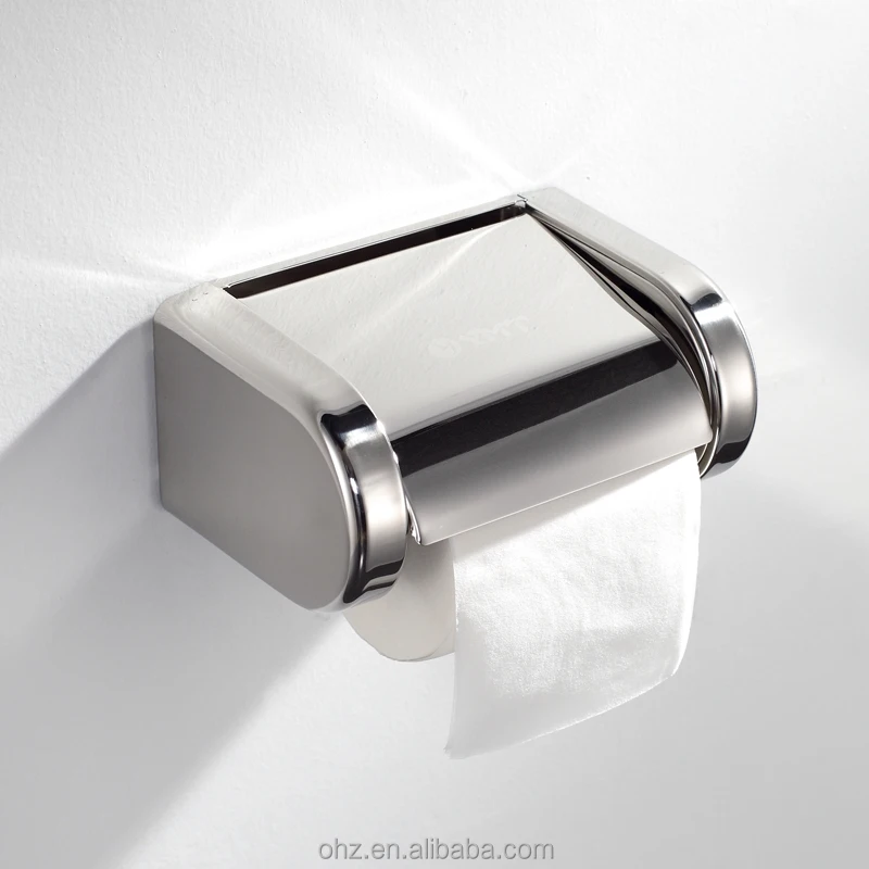 Stainless steel wall-mounted toilet paper holder front view