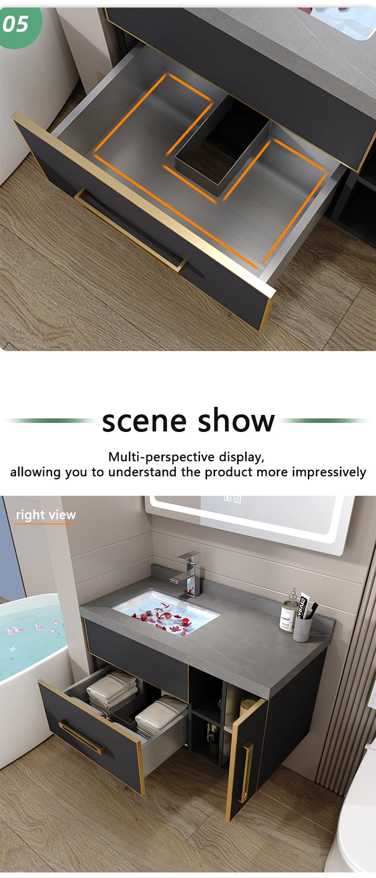 LED mirror cabinet with storage and integrated lighting