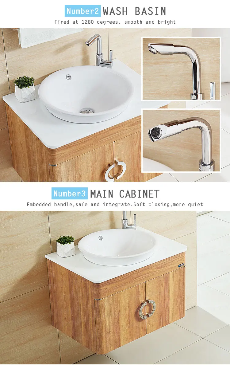 Stainless Steel Wooden Pattern Bathroom Vanity Cabinet Front View