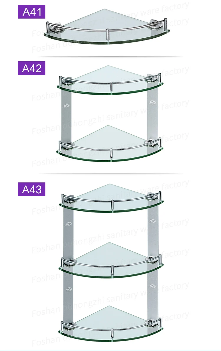 Tempered Glass Corner Shelf with Stainless Steel Brackets
