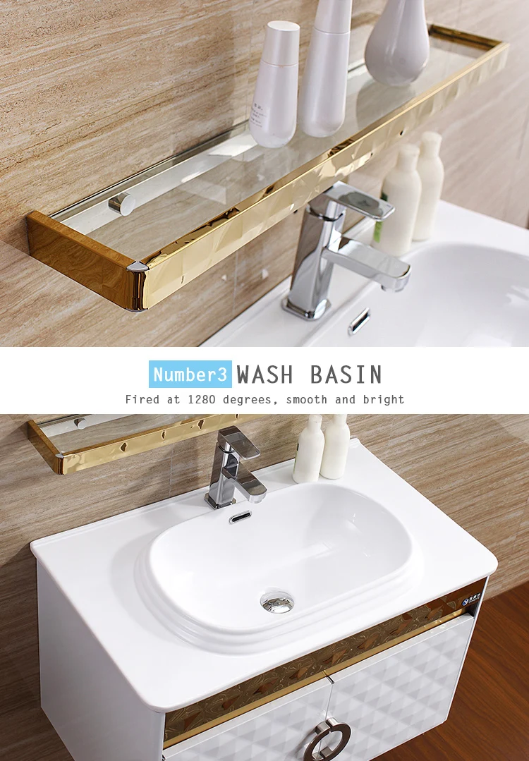 Close-up of glossy white and gold finish and stainless edges