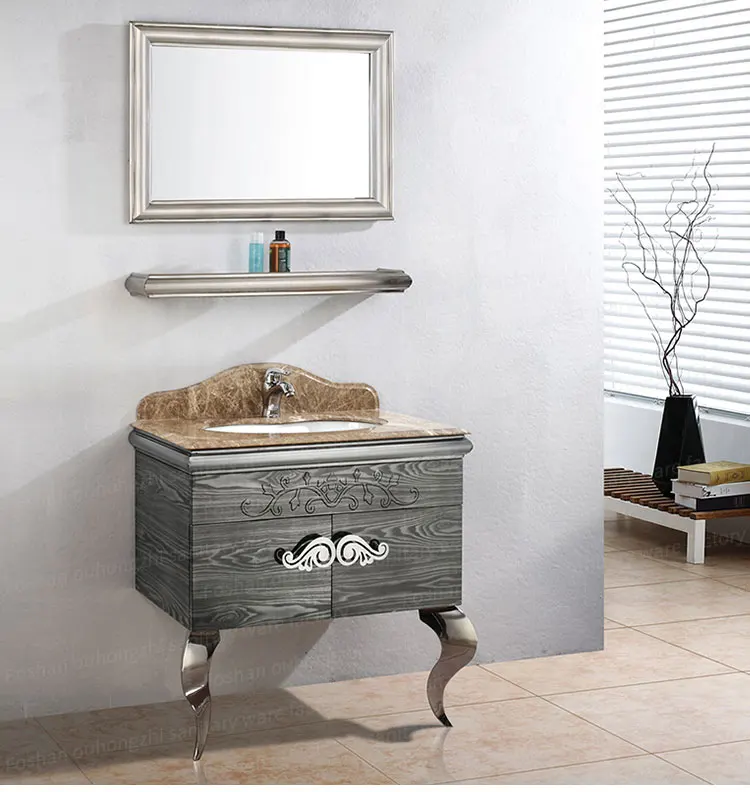 Wooden color modern floor-standing bathroom vanity - front view