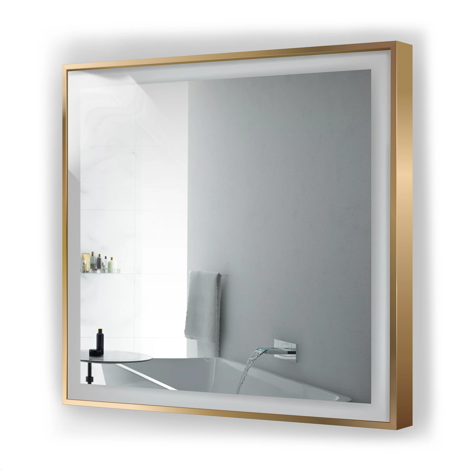 Rectangular smart LED bathroom mirror - edge detail