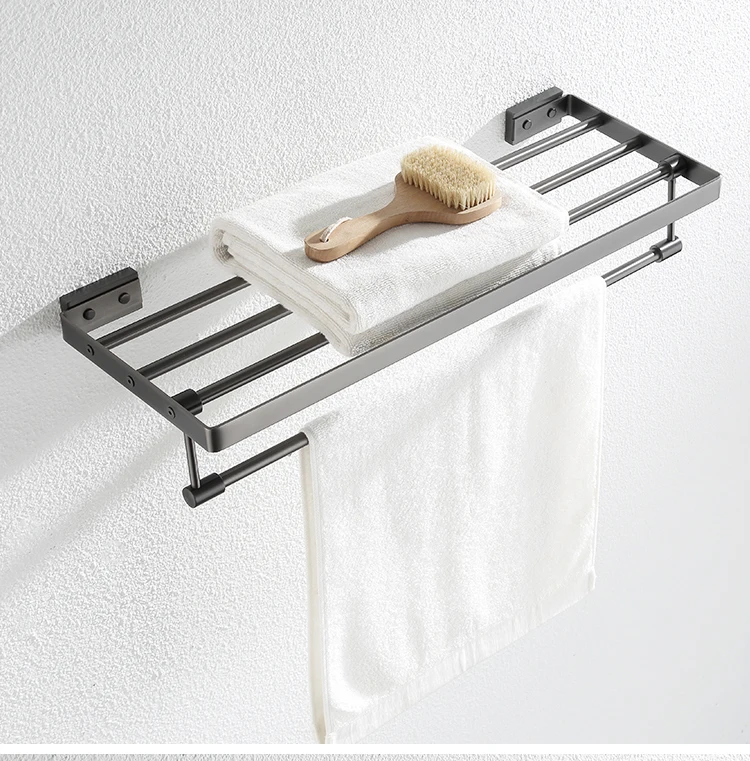 Black folding towel rack side view