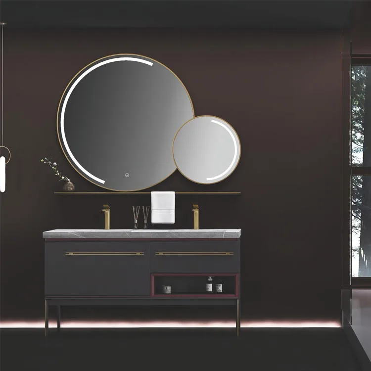 Side view of modern bathroom vanity in contemporary interior