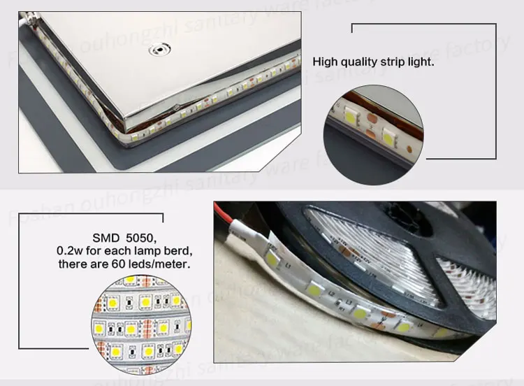 Waterproof LED wall mirror - detail view