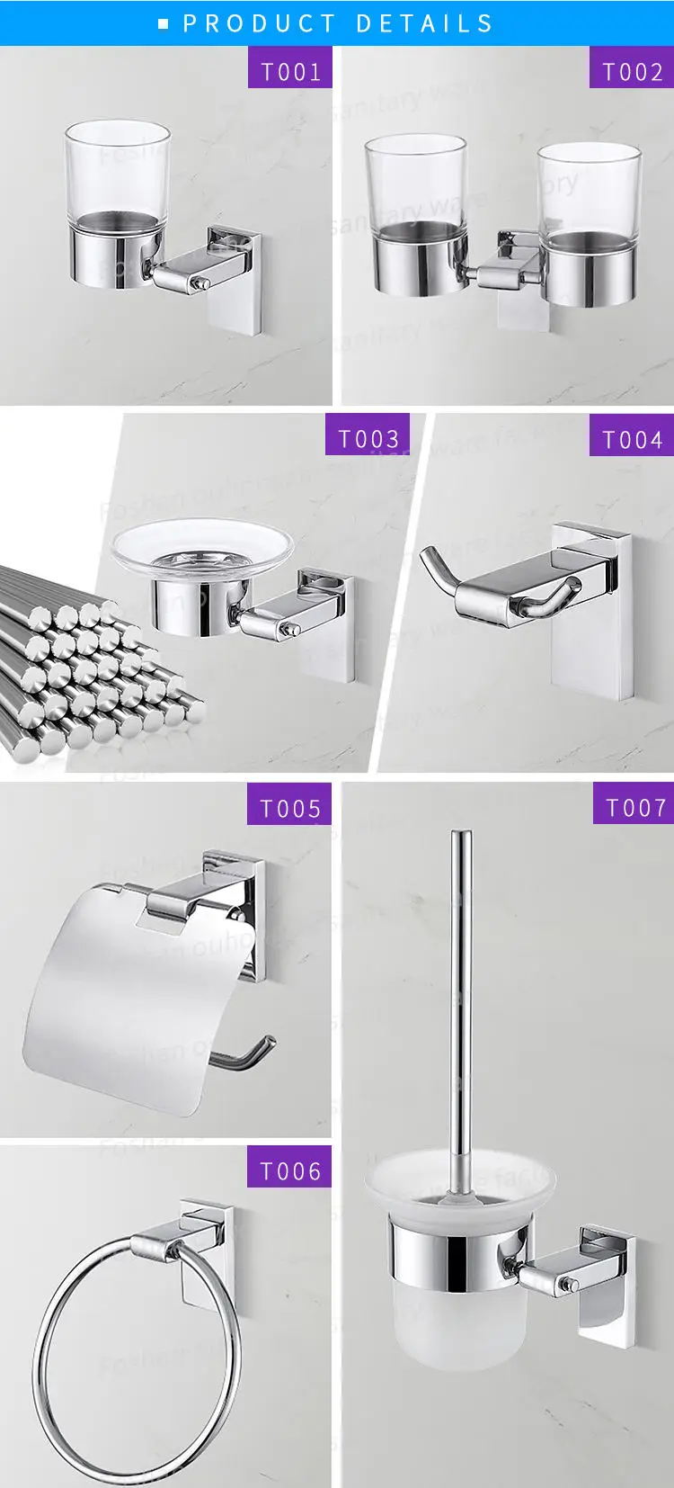 Close-up of polished stainless steel bathroom accessories