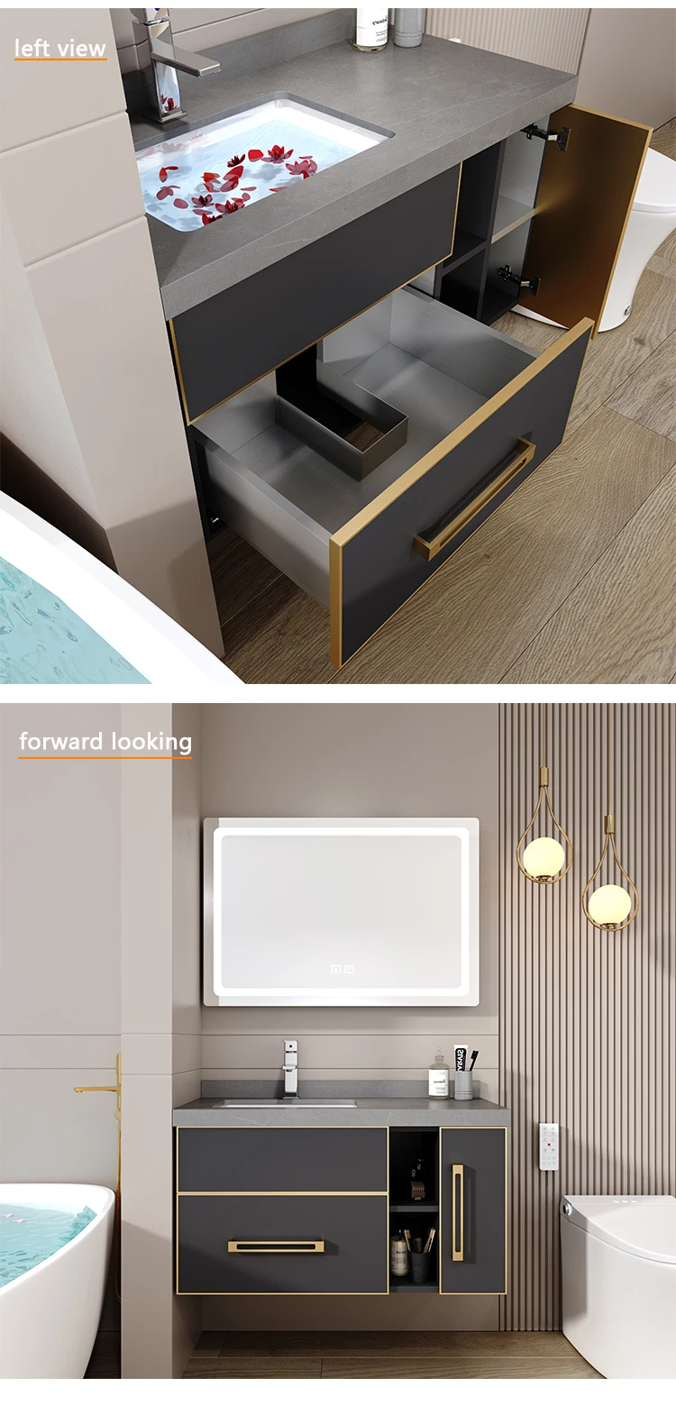 Bathroom cabinet set with sink installed in modern bathroom