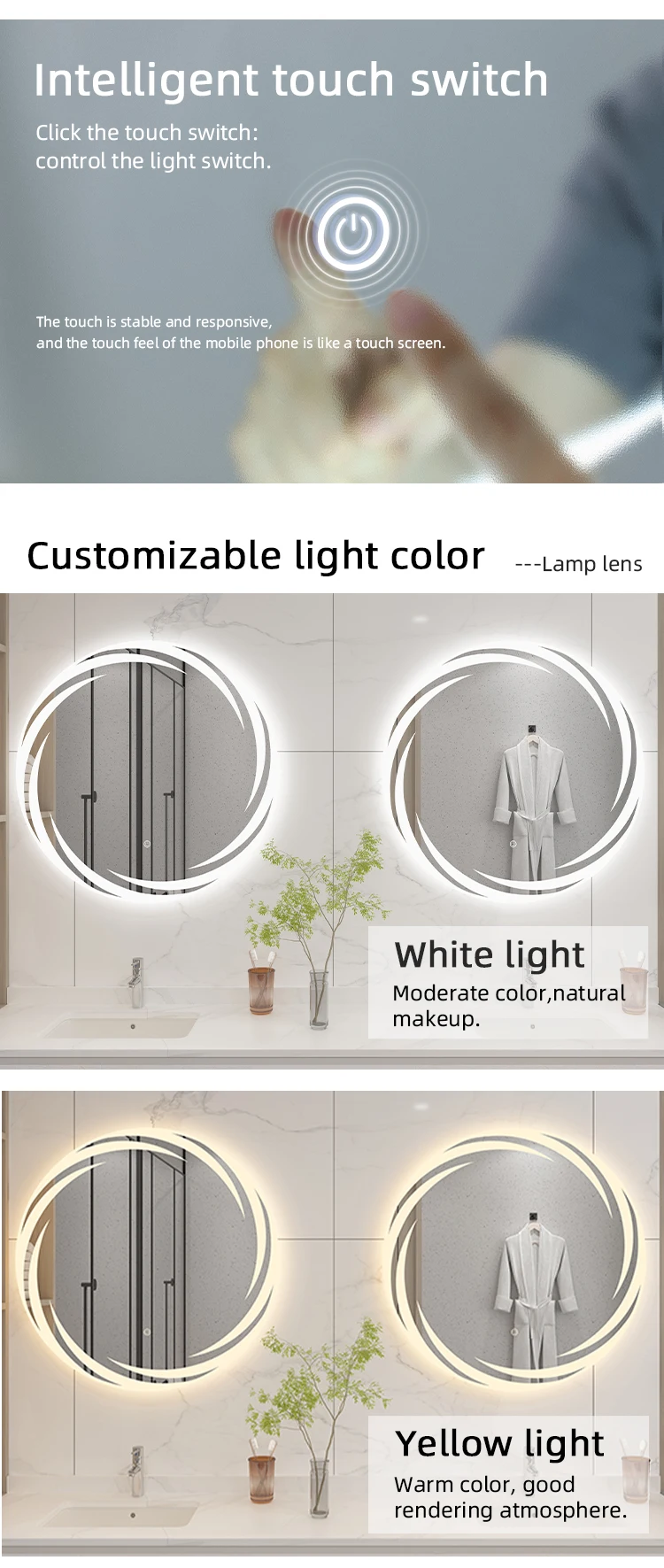 Round LED vanity mirror - edge and finish detail