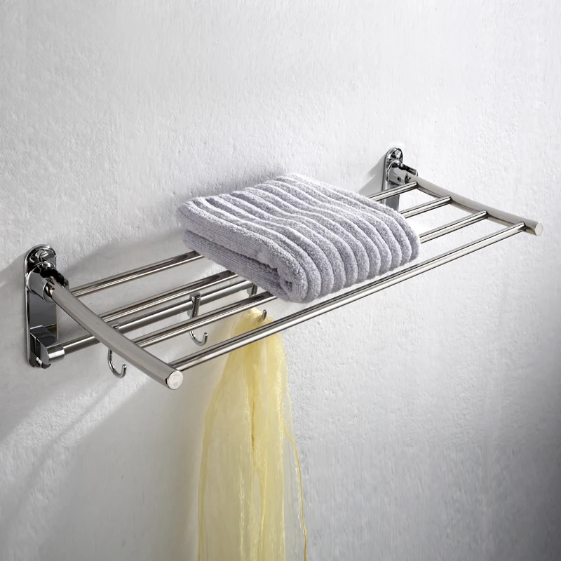 Side view of hotel towel rack showing space-saving wall-mounted design