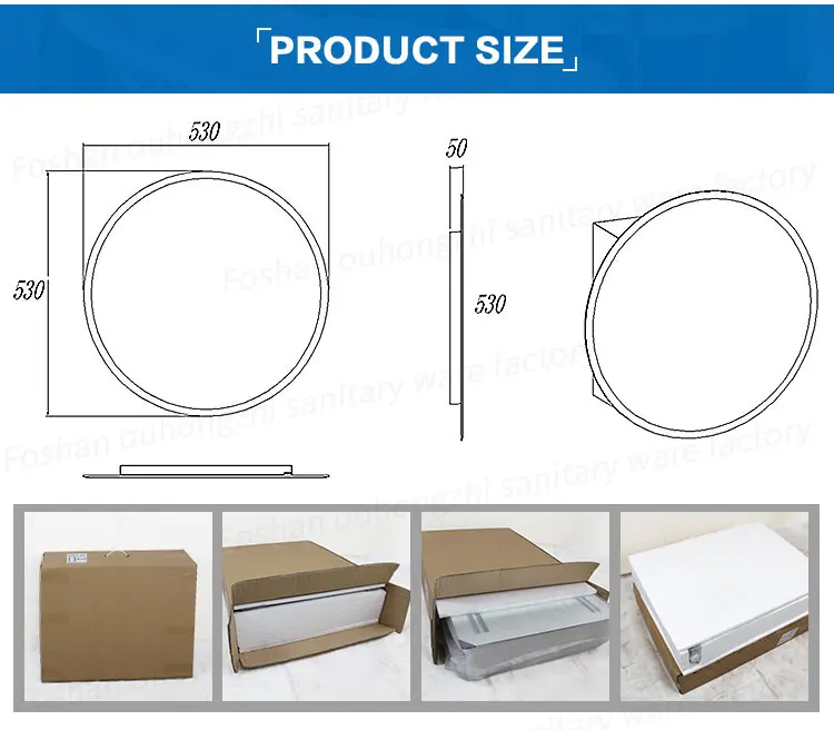 Hotel vanity round LED mirror - installation and application view