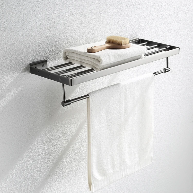 Black stainless steel towel rack overall view