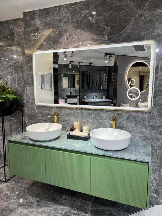 Modern luxury bathroom vanity lighting cabinet with sink and mirror - front view